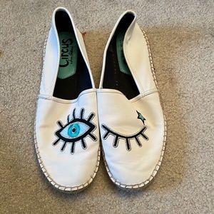 White and blue flats